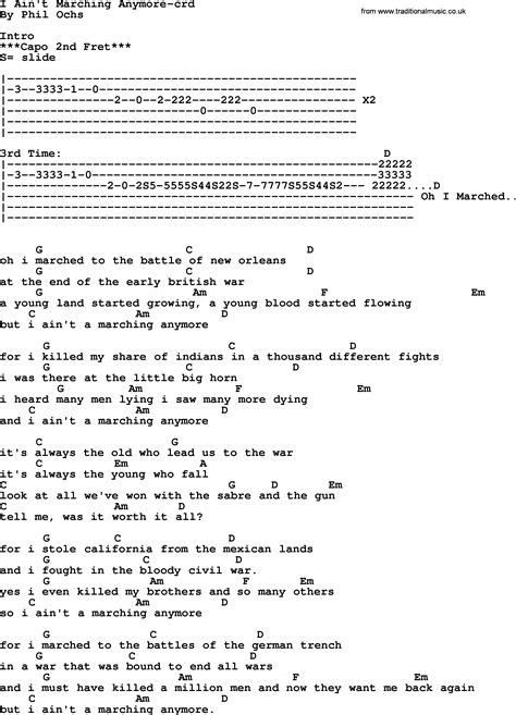 lyrics i ain't marching anymore|I Ain't Marching Any More (song) .